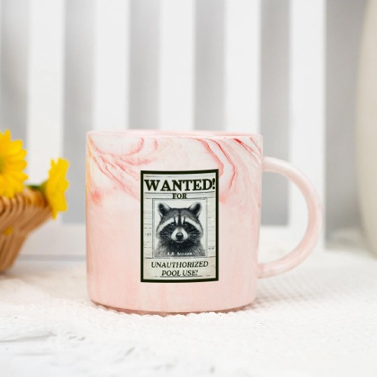 Raccoon Wanted Poster for Unauthorized Pool Use Marble Mugs