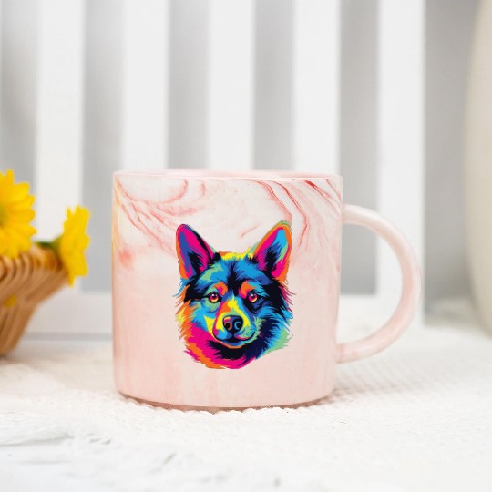 Watercolor Colorful Swedish Vallhund Marble Mugs