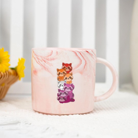 Lesbian Flag Pride Lgbtq Cute Raccoon Marble Mugs