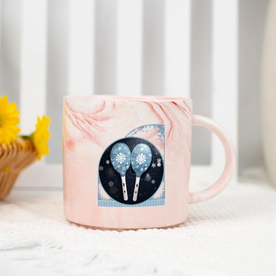 Winter Snowflakes And Pickleball Paddles Holiday Marble Mugs