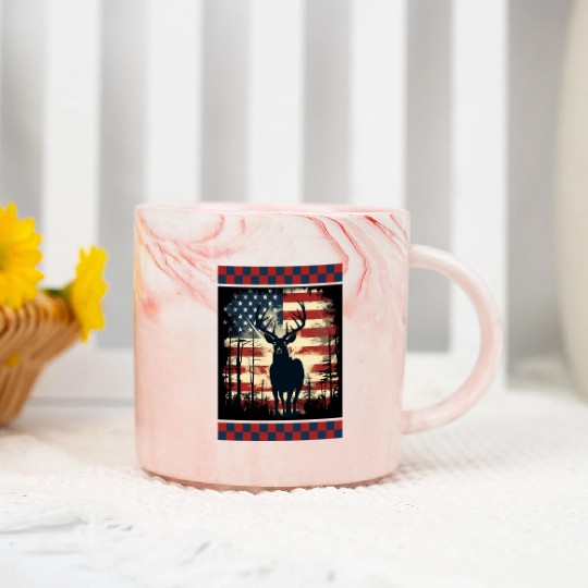 Ripped American Flag Woodland Camo Underlayer Marble Mugs