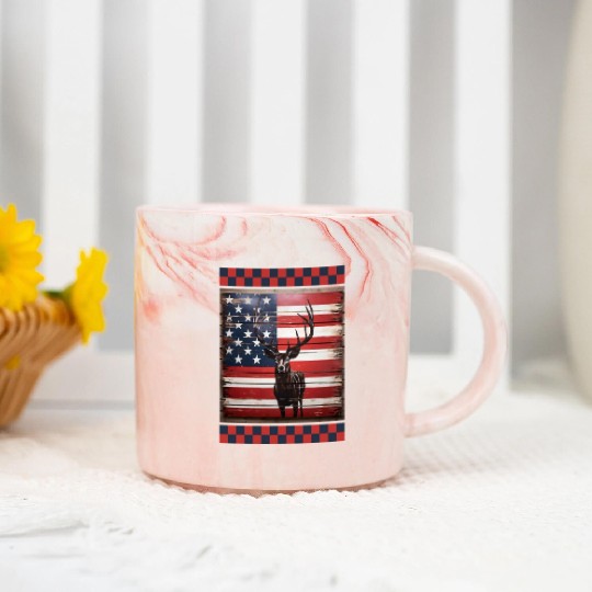American Flag Deer Tracks Woodland Camo Hunting Marble Mugs