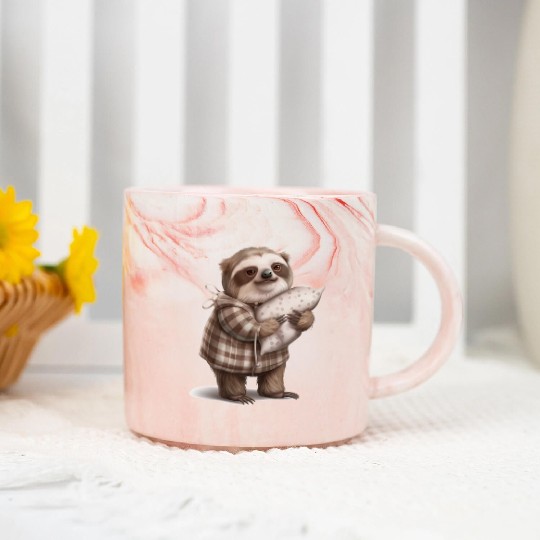 Sloth in Robes: Relaxation Mode On Marble Mugs