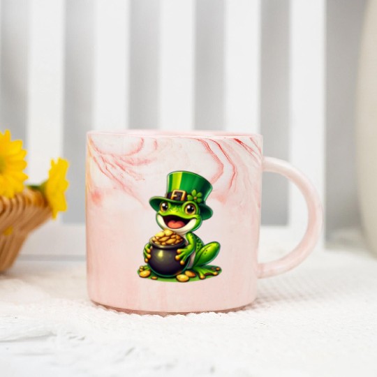 St. Patrick's Day Frog with Gold Marble Mugs