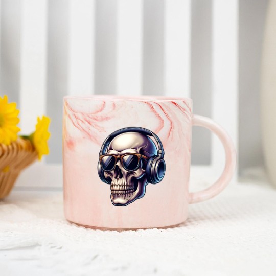 skull wearing headphone Marble Mugs