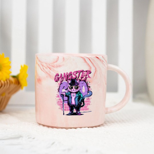 gangster cat neon design Marble Mugs
