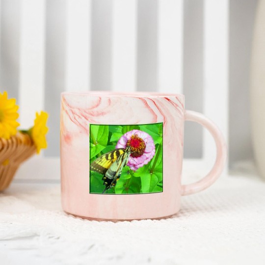 Butterfly and Zinnia Marble Mugs