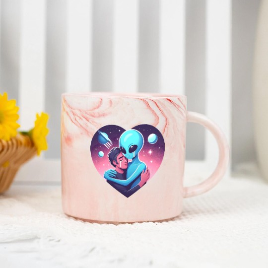Heartwarming Embrace: Human and Alien Marble Mugs