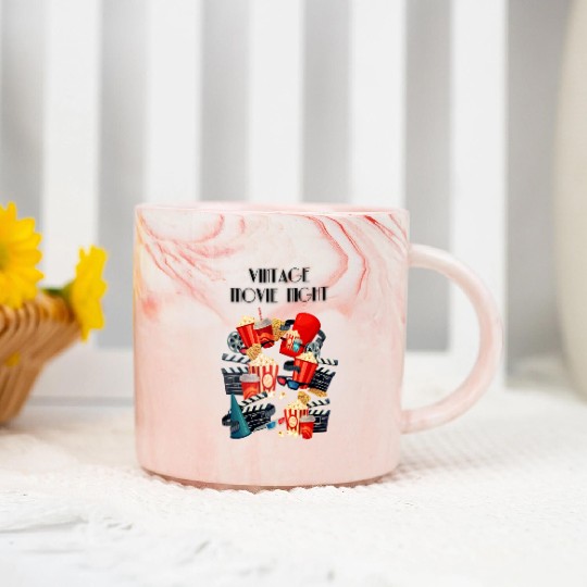 Popcorn Vintage Movie Night Marble Mugs