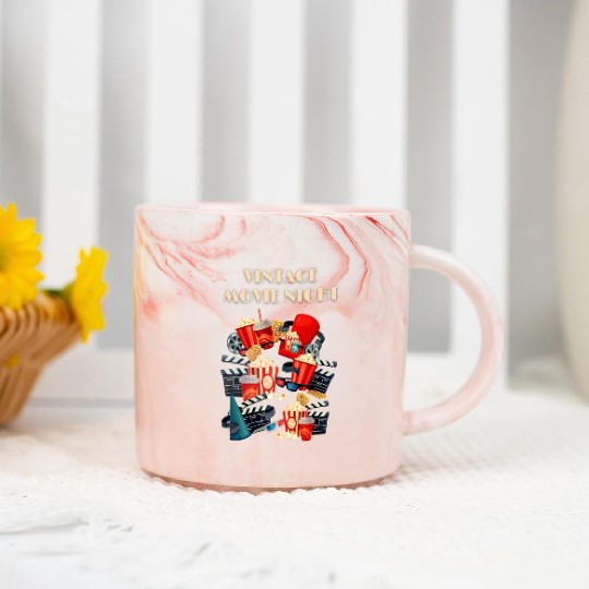 Popcorn Vintage Movie Night Marble Mugs