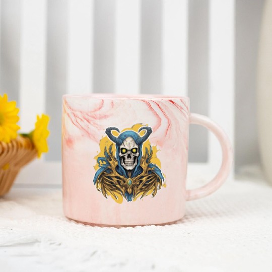 Celestial Crown: Horned Skull Marble Mugs