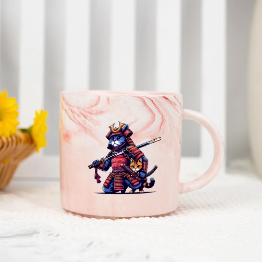 Light Samurai Cat Marble Mugs