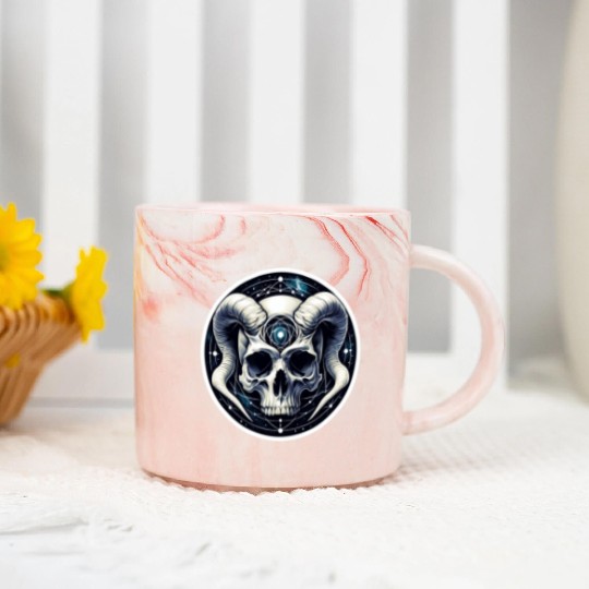 Cosmic Nirvana Serenity: Horned Skull Marble Mugs