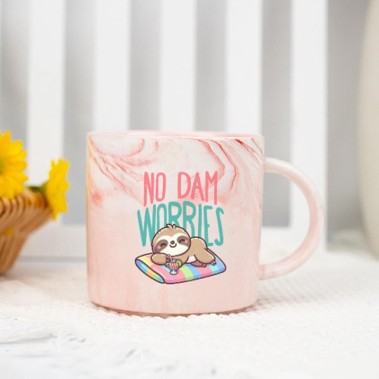 No Dam Worries Sloth on The Beach Relax Marble Mugs