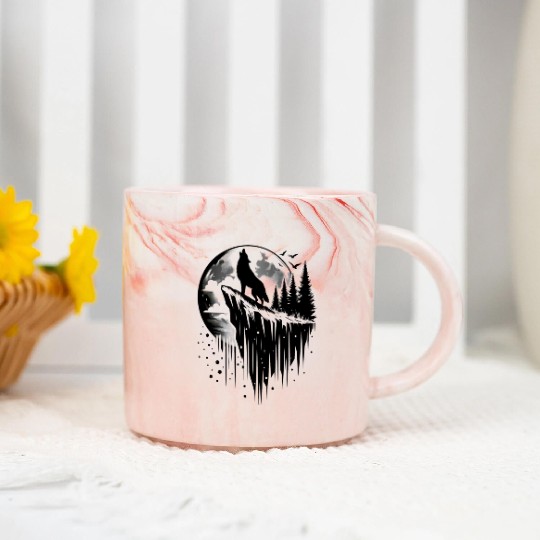 Howling wolf silhouette Marble Mugs