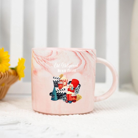 Popcorn Vintage Movie Night Marble Mugs