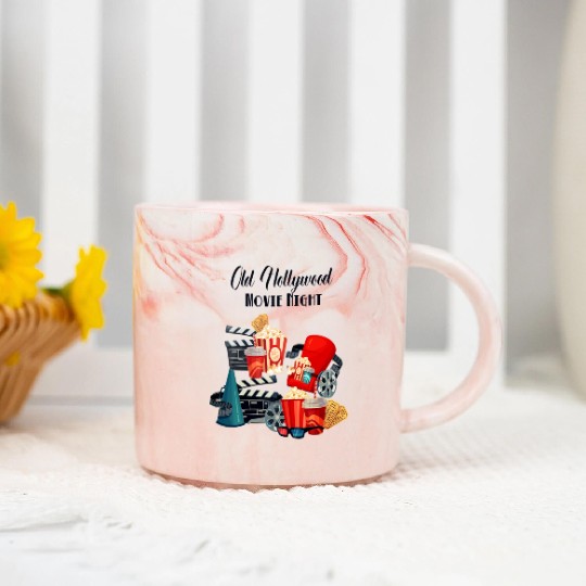 Popcorn Vintage Movie Night Marble Mugs