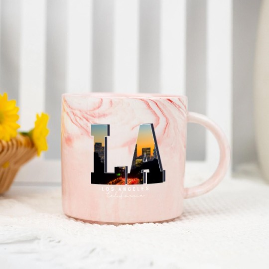 LosAngeles California LA Skyline Pride Black White Marble Mugs