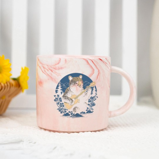 Grizzly Bear Playing Guitar Marble Mugs