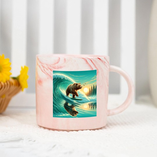 Grizzly bear windsurfing Marble Mugs