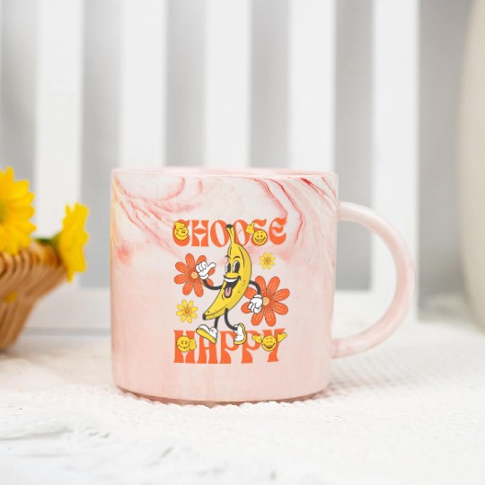 Choose Happy Retro Banana Mascot Marble Mugs