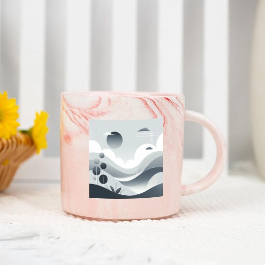 "Tranquil Monochrome Horizon" Marble Mugs