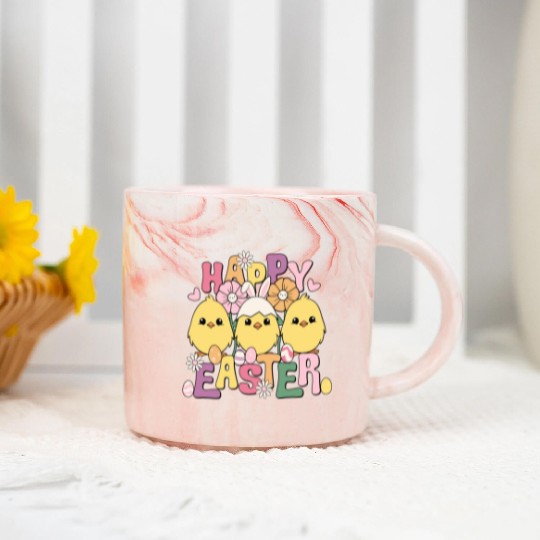 Happy Easter Easter eggs chicks Spring flowers Marble Mugs