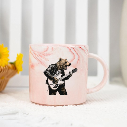Grizzly Bear Playing Guitar Marble Mugs