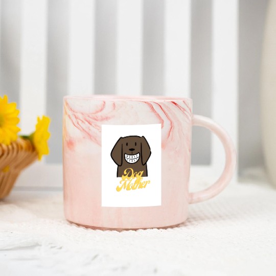 Brown Illustrated Dog Mother Wine Lover Marble Mugs