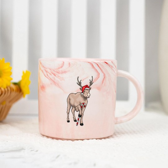 Reindeer Christmas Candy cane Marble Mugs