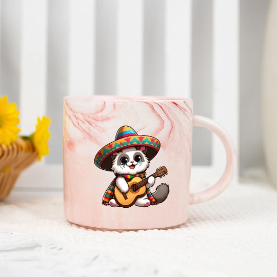 Fiesta Cat Guitarist Cinco de Mayo Marble Mugs
