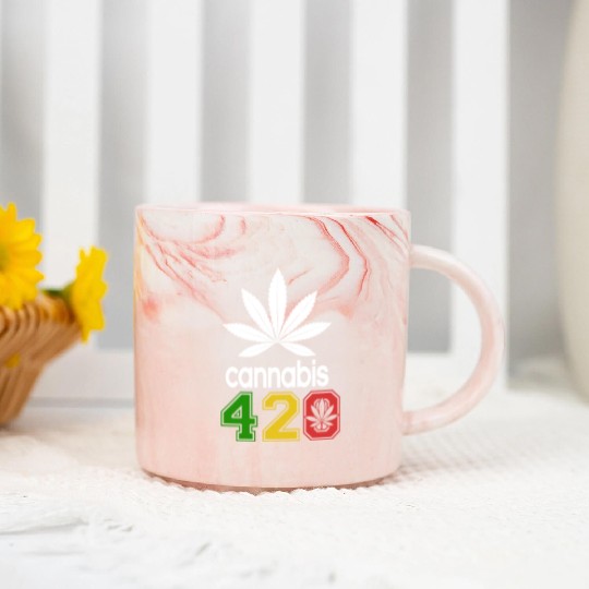 Humorous 420 Authentic Herb Weed Marijuana Design Marble Mugs