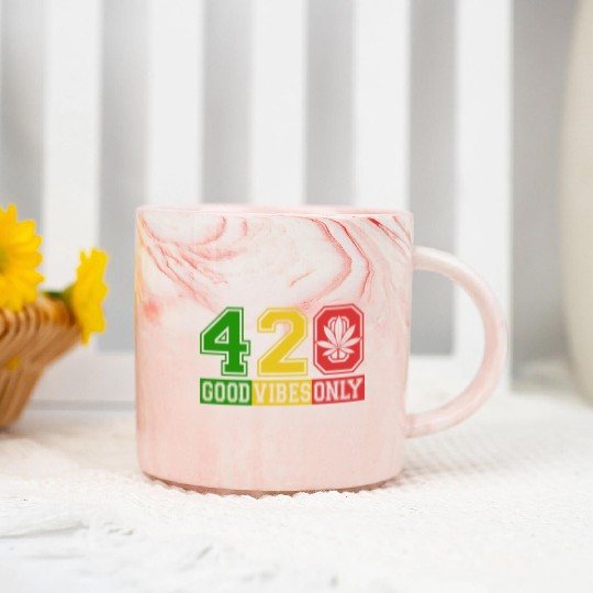 Witty 420 GoodVibes Herb Weed Marijuana Design Marble Mugs