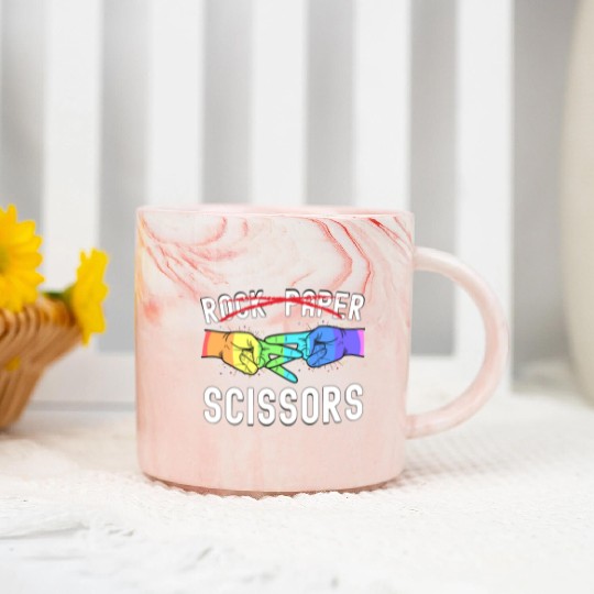 Lesbian Pride Rock Paper Scissors Funny LGBTQ Marble Mugs