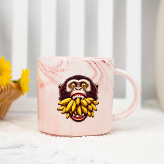 Monkey with Mouth Full of Bananas Marble Mugs
