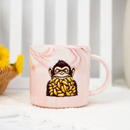 Monkey with Mouth Full of Bananas Marble Mugs