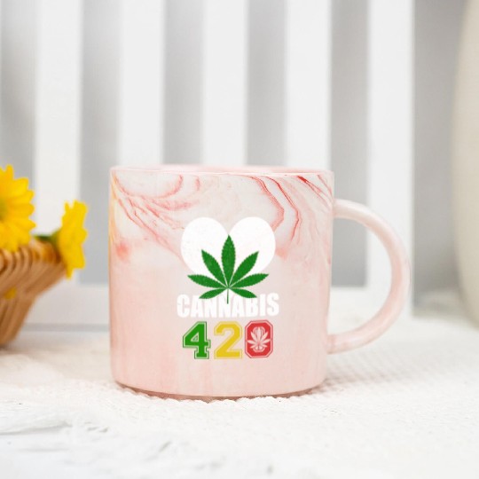 Sidesplitting 420 Love Herb Weed Marijuana Design Marble Mugs