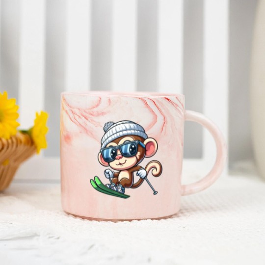 Monkey Chimpanzee Skier Skiing Marble Mugs