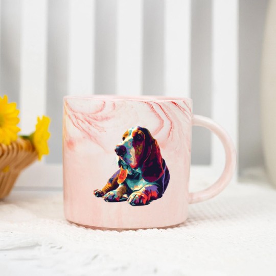 Watercolor Colorful Basset Hound Marble Mugs