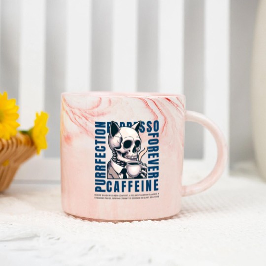 Cat Skull Caffeine Connoisseur - Eternal Coffee Marble Mugs