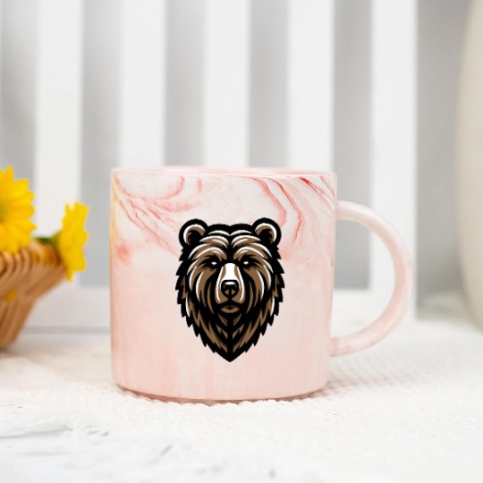 Brown Grizzly Bear Head Design Marble Mugs