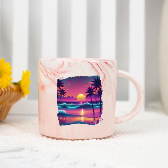 80s AI Airbrushed Beach Scene -Kids Marble Mugs