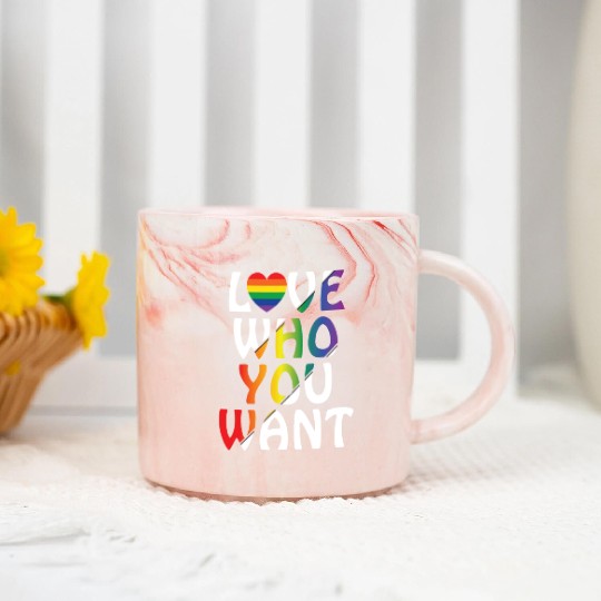 LGBT Love Who You Want Rainbow Heart Gay Pride Marble Mugs