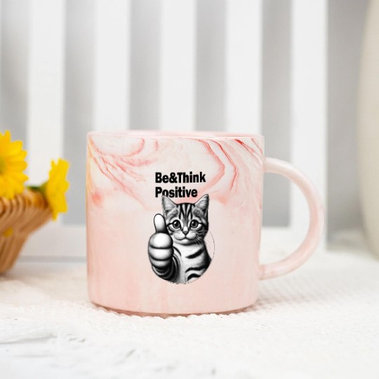 Be&Think Positive Tabby Cat Marble Mugs