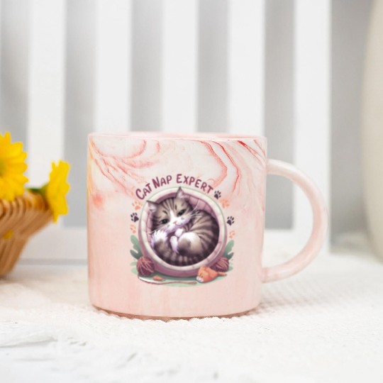 Cat Nap Expert - Funny Cat Outfit! Marble Mugs