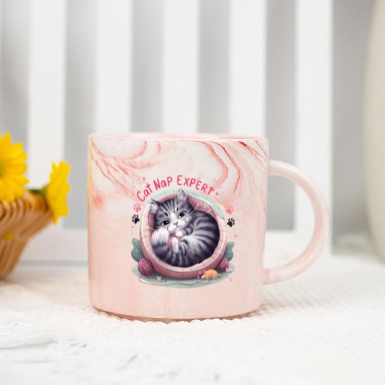 Cat Nap Expert - Funny Cat Outfit! Marble Mugs