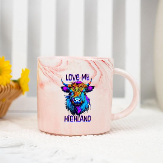 I Love My Highland | Psychedelic Cow Art Marble Mugs