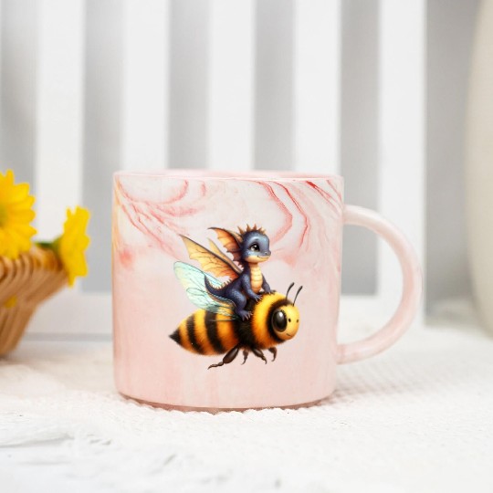 Fun Baby Dragon Riding a Bumble Bee Marble Mugs