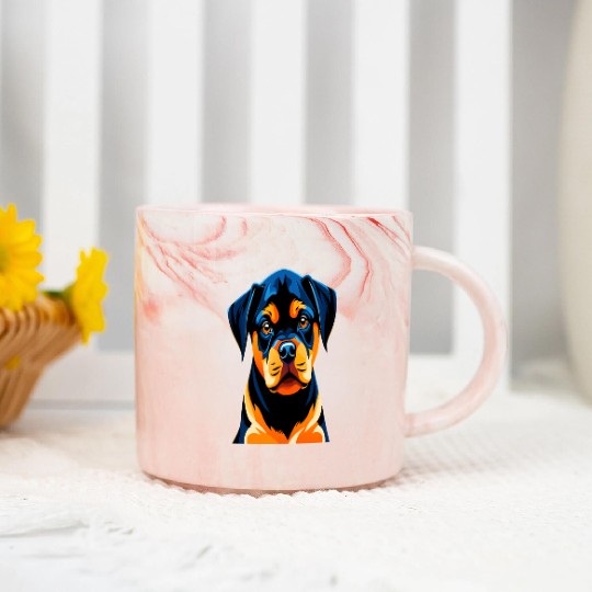 Cute Rottweiler Puppy's Illustration Marble Mugs