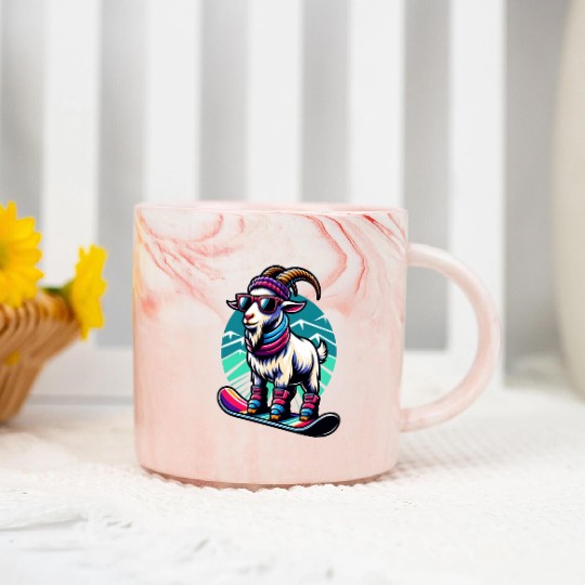 Goat Snowboarder Winter Mountain Design Marble Mugs